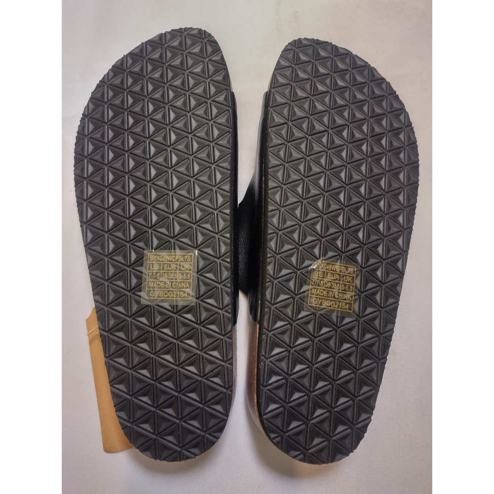 ZURIN Collection Black Genuine Leather Platform Double Strap Buckle Sandal 7-7.5 - Picture 6 of 7